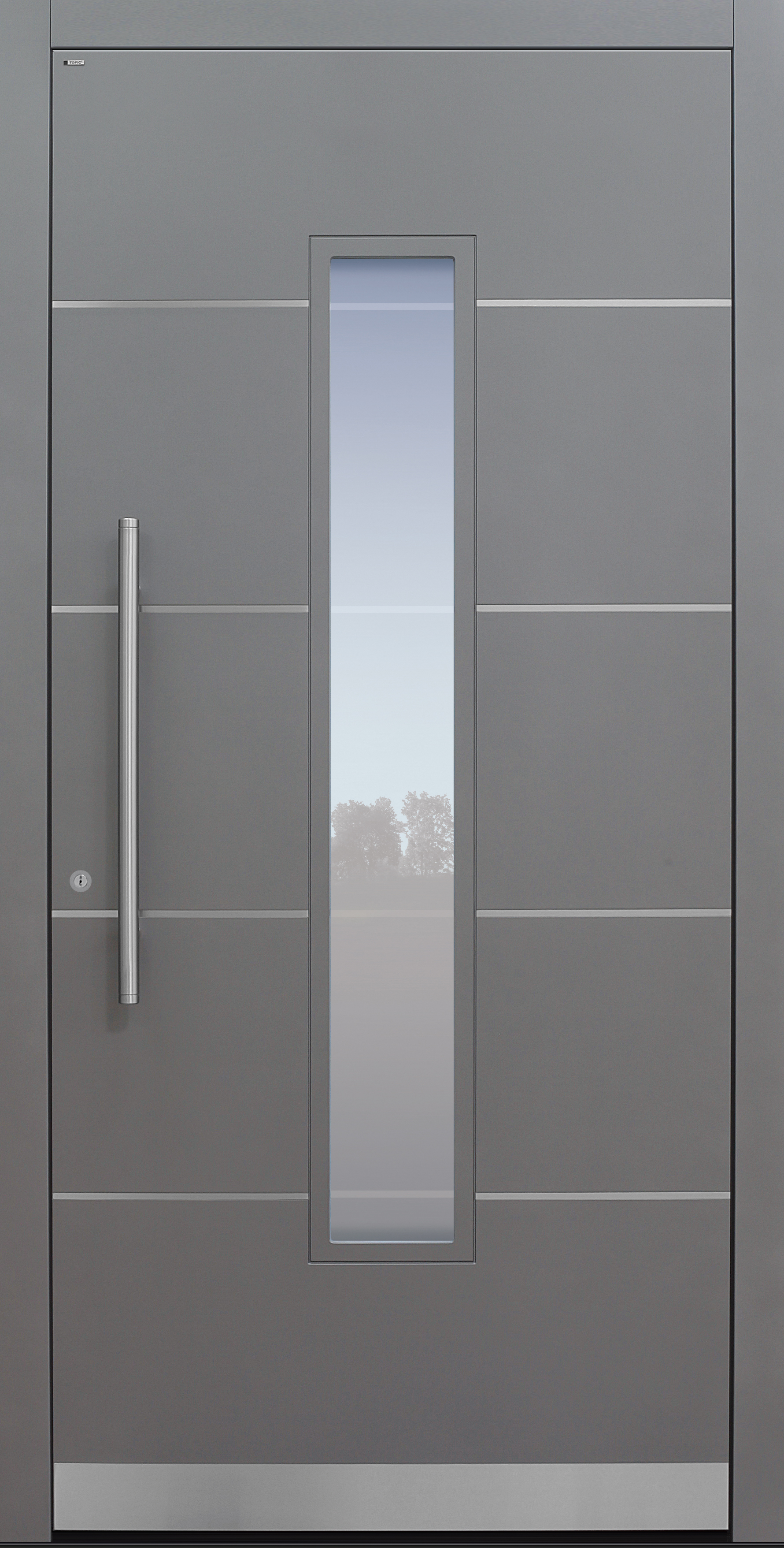 Haustür grau mit Option Edelstahllisenen und Designpaket mit Glasmotiv MS4 Modell A843 Haustür grau mit Option Edelstahllisenen und Designpaket mit Glasmotiv MS4 Modell A843