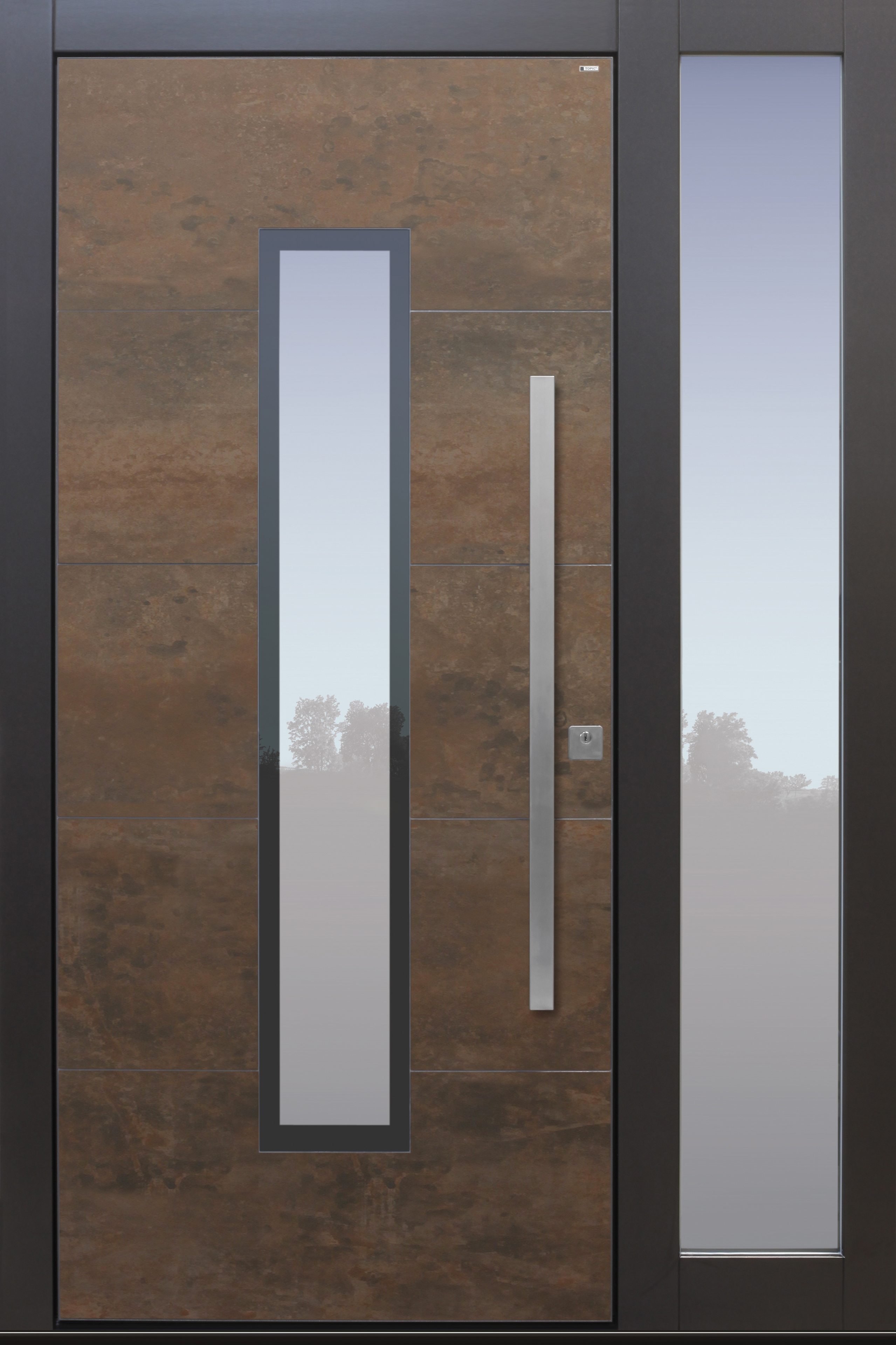 Haustür Cor-Ten bronze anthrazit Keramik Sicherheitstür passivhaustauglich Seitenteil Glas Lichtausschnitt Haustür Cor-Ten bronze anthrazit Keramik Sicherheitstür passivhaustauglich Seitenteil Glas Lichtausschnitt
