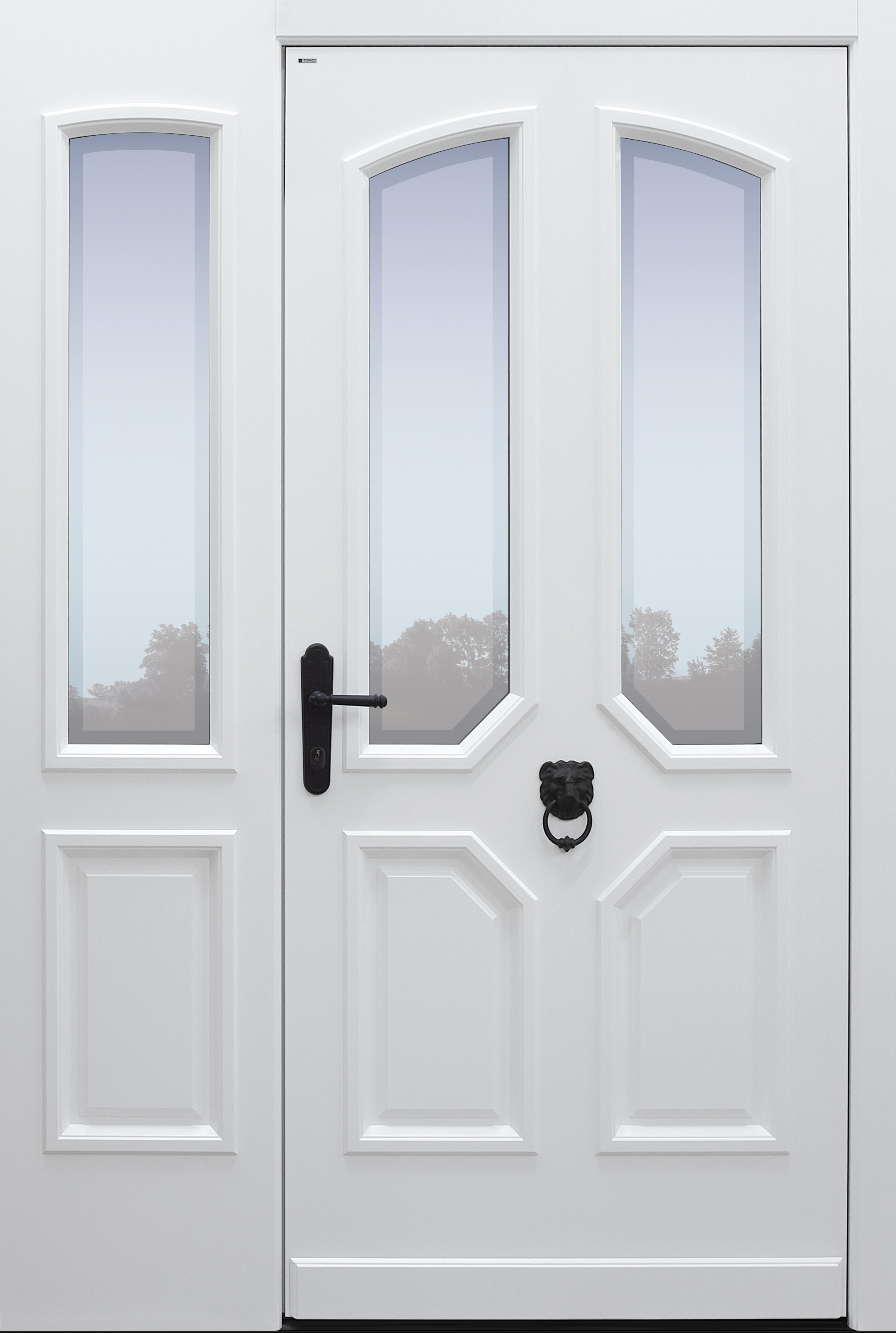 Haustür klassisch weiß mit Option Glas Klarrand mit Türklopfer mit Seitenteil A9 Modell A96 Haustür klassisch weiß mit Option Glas Klarrand mit Türklopfer mit Seitenteil A9 Modell A96