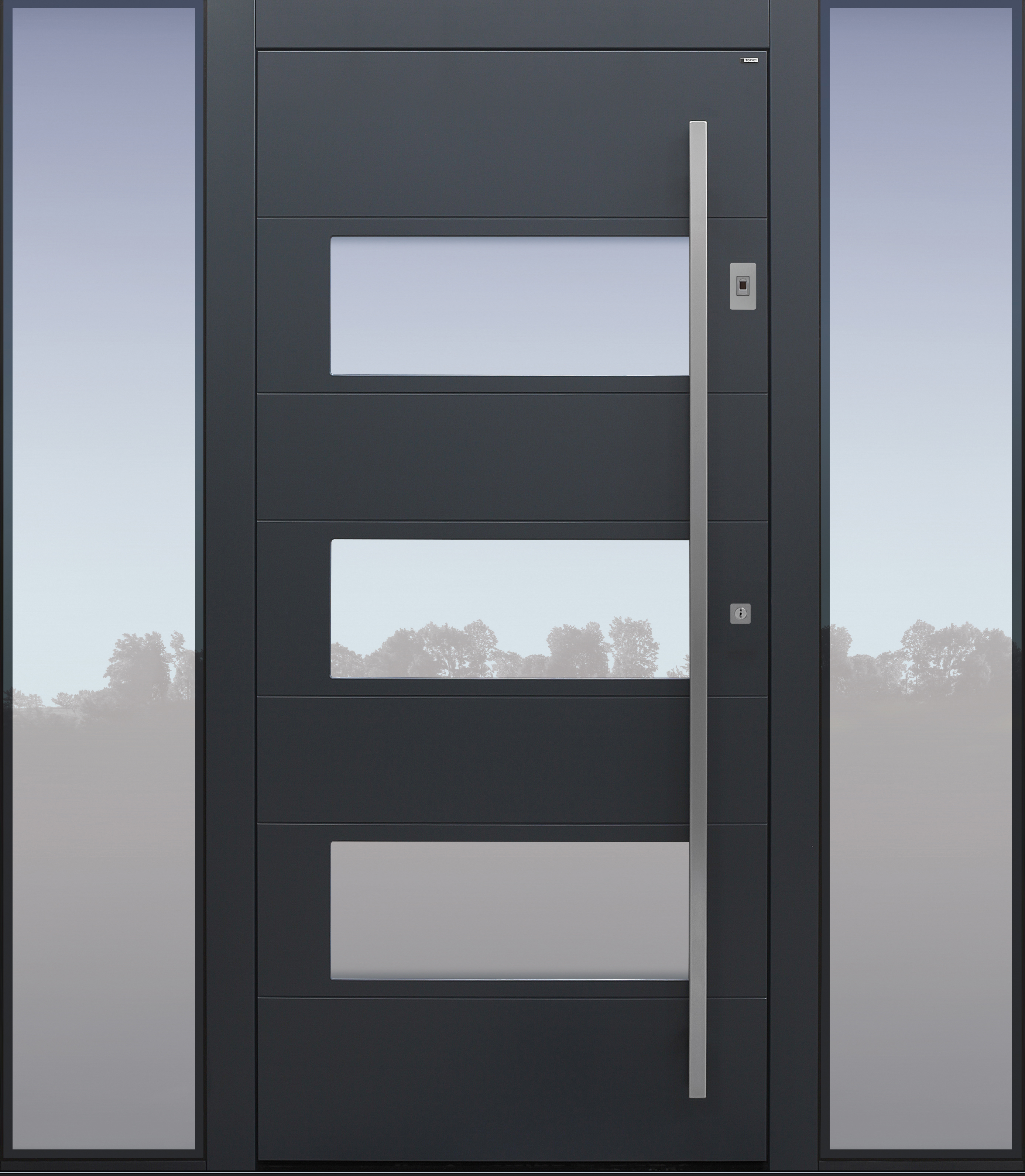 Haustür anthrazit mit Option Designpaket mit Fingerprint mit 2 Seitenteilen BG11 Modell B17 Haustür anthrazit mit Option Designpaket mit Fingerprint mit 2 Seitenteilen BG11 Modell B17