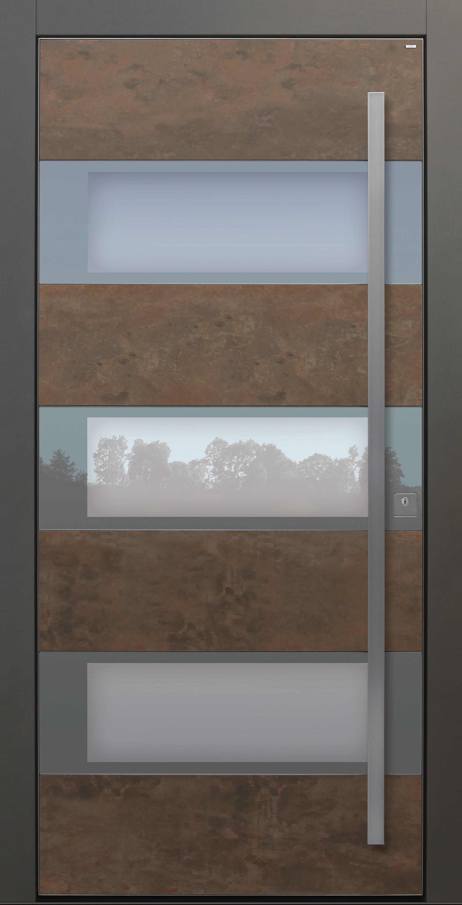 Haustür Cor-Ten bronze grau Keramik Sicherheitstür passivhaustauglich Seitenteil Glas Lichtausschnitt Haustür Cor-Ten bronze grau Keramik Sicherheitstür passivhaustauglich Seitenteil Glas Lichtausschnitt