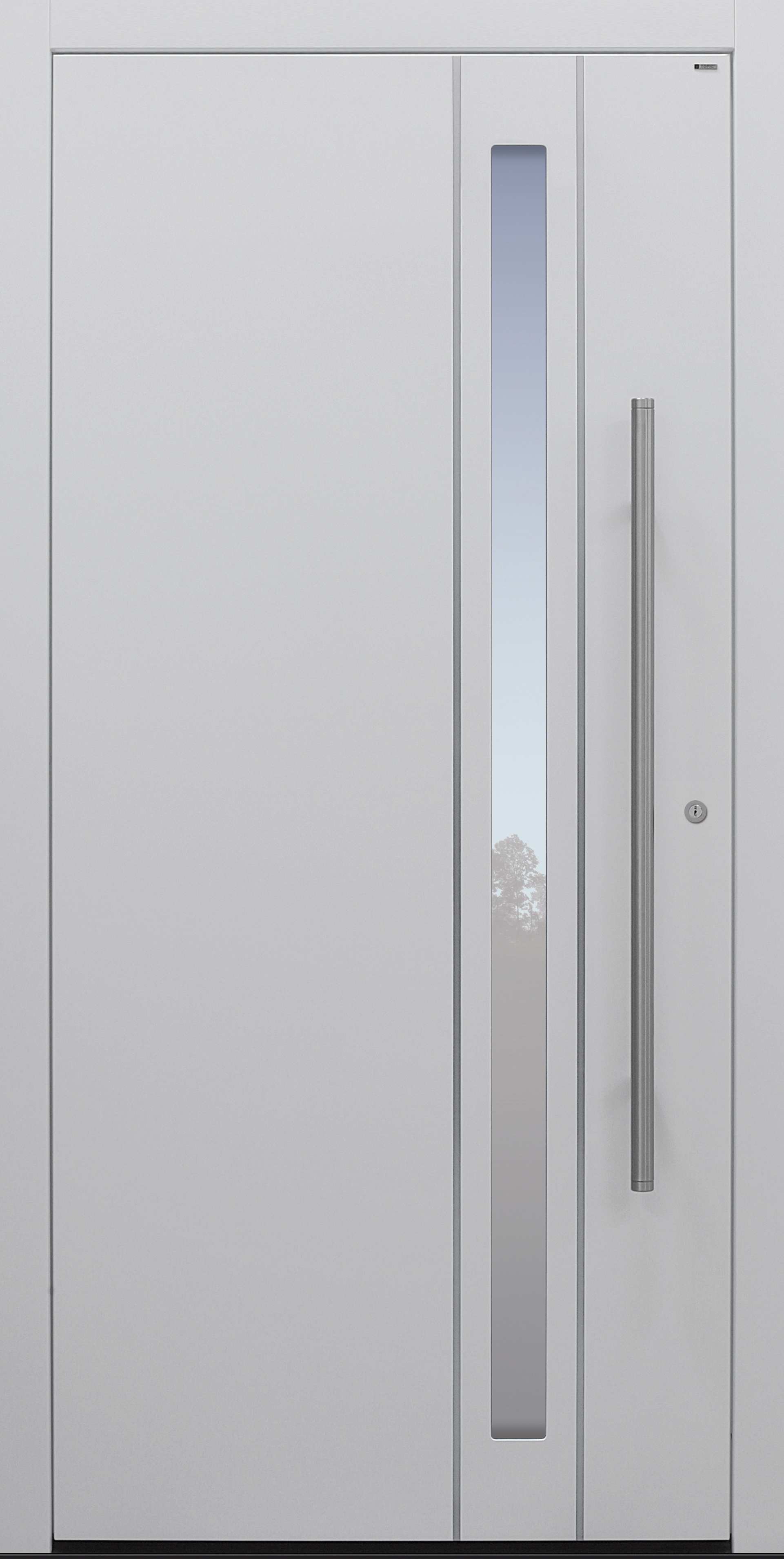 Haustür weiß mit Edelstahllisenen auf Kundenwunsch mit Option Designpaket Modell B24-T1 Haustür weiß mit Edelstahllisenen auf Kundenwunsch mit Option Designpaket Modell B24-T1