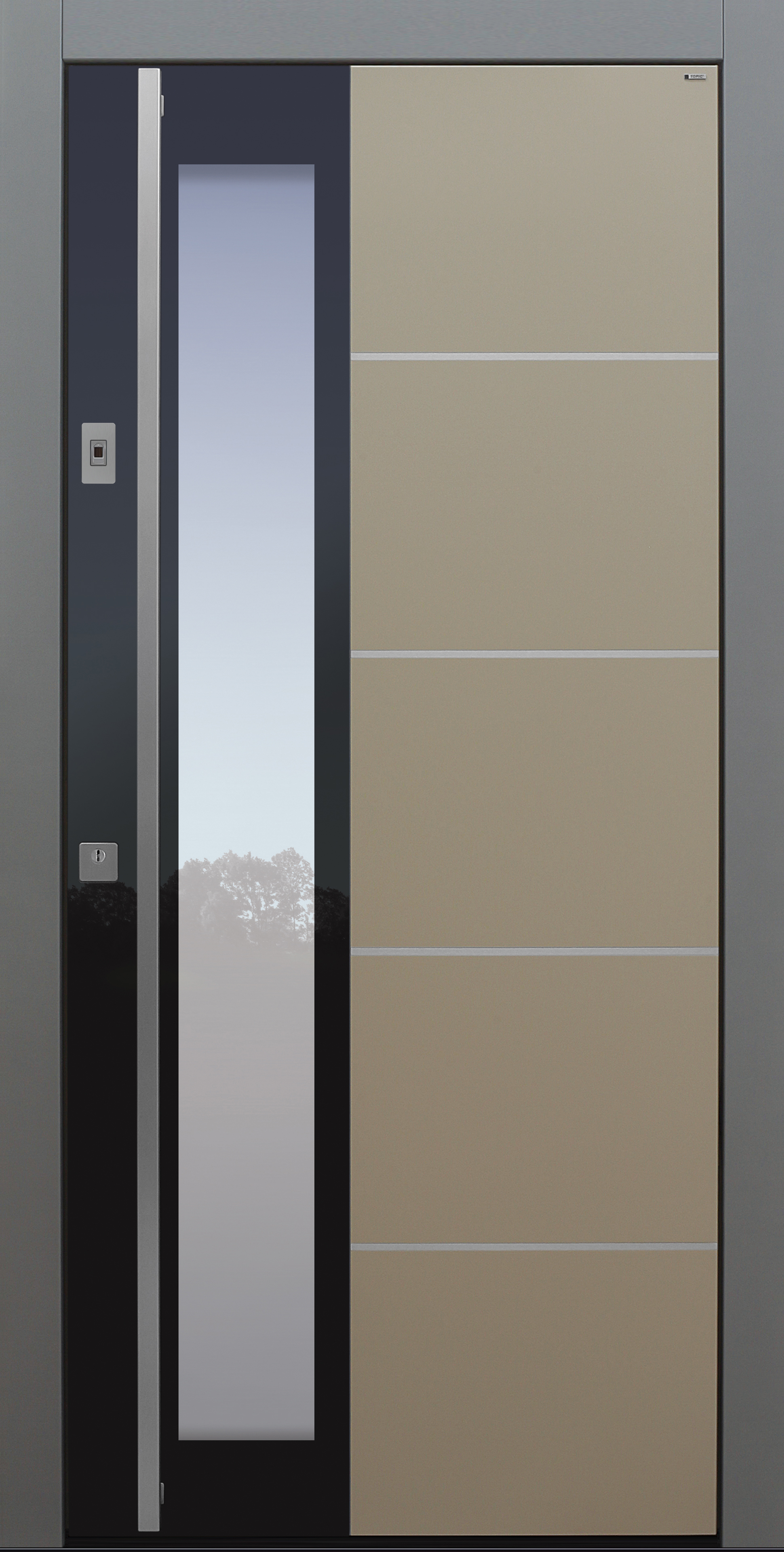 Haustür modern, TOPICcore, Beige, Grau, Edelstahllisenen, Sicherheitstür, passivhaustauglich, besser als Alu, Glas, Fingerprint Haustür modern, TOPICcore, Beige, Grau, Edelstahllisenen, Sicherheitstür, passivhaustauglich, besser als Alu, Glas, Fingerprint