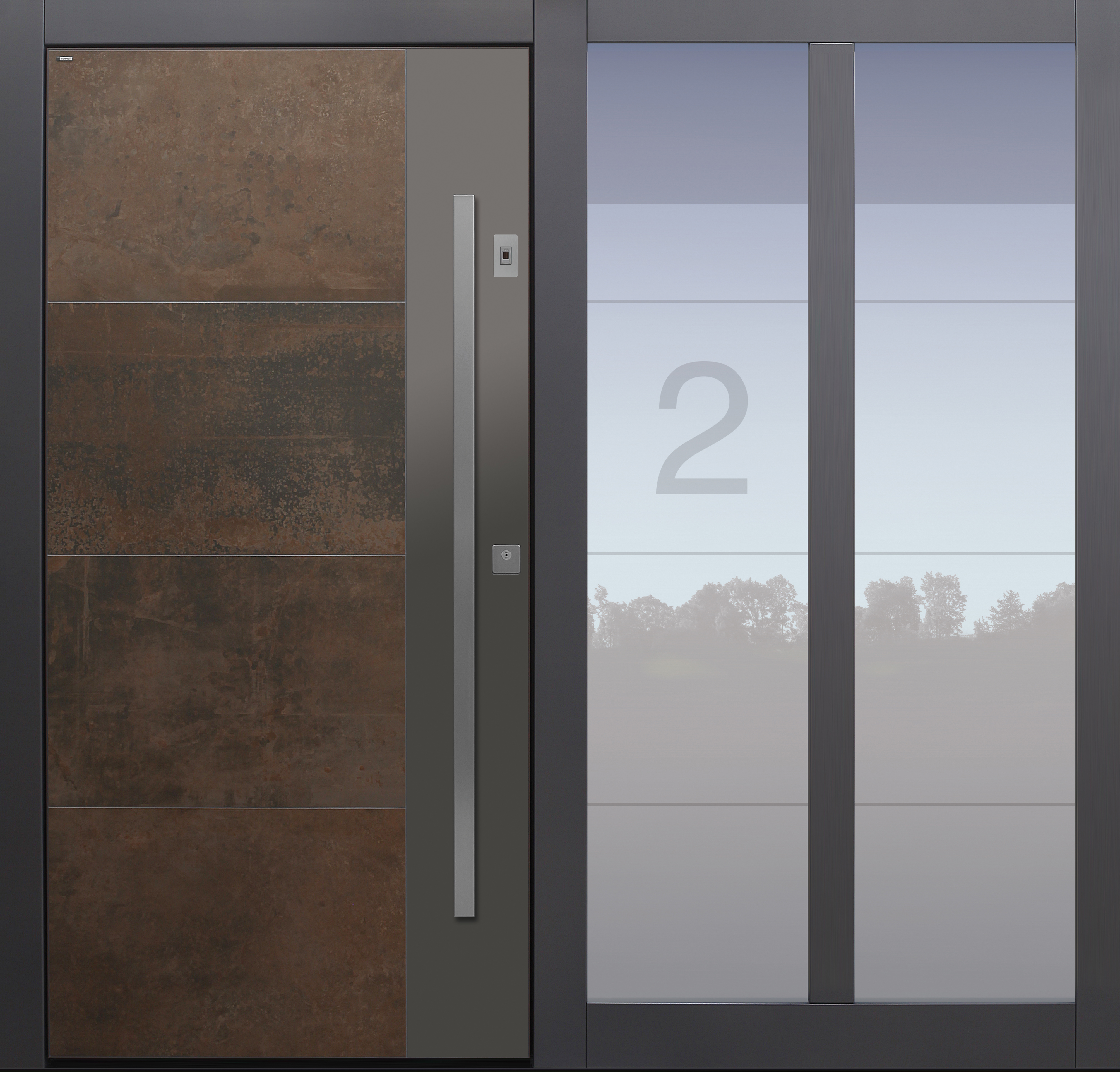 Haustür modern, TOPICcore, Keramik, Fingerprint, Hausnummer, braun, Sicherheitstür, passivhaustauglich, besser als Alu, Glas, Seitenteil Haustür modern, TOPICcore, Keramik, Fingerprint, Hausnummer, braun, Sicherheitstür, passivhaustauglich, besser als Alu, Glas, Seitenteil