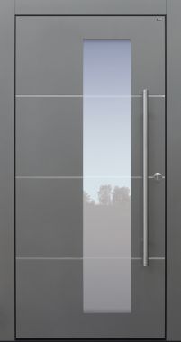 Haustür modern, TOPICcore, hellgrau, Edelstahllisenen, Sicherheitstür, passivhaustauglich, besser als Alu, Glas