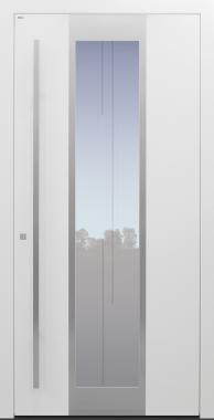 Haustür weiß mit Glasmotiv MS7 mit Edelstahlglasumrandung auf Kundenwunsch Modell B11