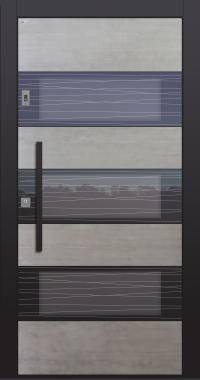 Haustüren modern, Echtbeton, Beton, Fingerprint, Stoßgriff schwarz, Sicherheitstür, passivhaustauglich, TOPICcore, besser als Alu, Glas
