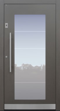 Haustür grau mit Glasmotiv MS4 mit Option Rosette flächenbündig mit Fingerprint Modell B34