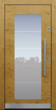 Haustür modern, Holz, Eiche, astig, Fingerprint, Sicherheitstür, passivhaustauglich, besser als Alu, Glas, Glasmotiv