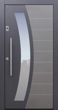 Haustür modern, anthrazit und grau, TOPICcore, Edelstahllinien, Sicherheitstür, passivhaustauglich, besser als Alu, Glas