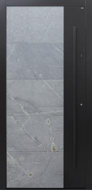 Haustür Himalayastein mit Schlossbereich in RAL und Stoßgriff schwarz und Fingerprint Modell B9-T3, Strasser, Atlantis