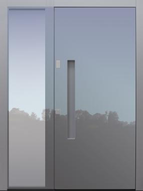 Haustür modern, grau, Schalengriff, Keypad, TOPICcore, mit Seitenteil, Sicherheitstür, passivhaustauglich, besser als Alu, Glas