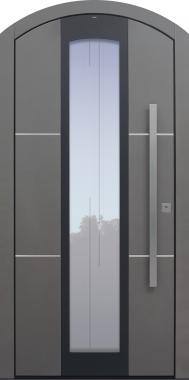 Haustür grau mit Segmentbogen mit Edelstahllisenen Modell B35-T1