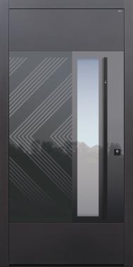 Haustür anthrazit mit Stoßgriff schwarz mit Fingerprint Modell Glanzstück Spur-T2