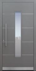 Haustür grau mit Option Edelstahllisenen und Designpaket mit Glasmotiv MS4 Modell A843