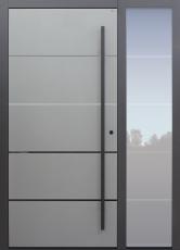 Haustür mit 4 schwarzen Spiegellisenen, Modell B9 mit Seitenteil RG