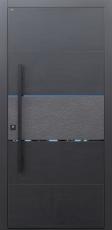 Haustür Keramik Koshi nero Design B918 Betonornament mit Stoßgriff schwarz mit schwarzen PVD polierten Lisenen Modell B9-T3
