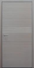 Haustür Lärche gebürstet Silverwood2 Innenansicht mit 6 Edelstahllisenen mit Touch-Tagesfunktion Modell B9