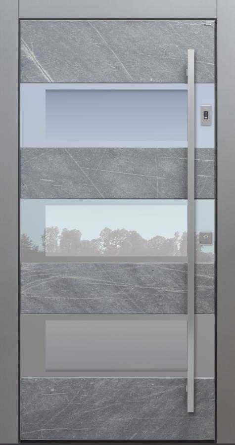 Haustür modern, grau, Himalayastein, Fingerprint, Sicherheitstür, passivhaustauglich, TOPICcore, besser als Alu, Glas, Strasser, Atlantis