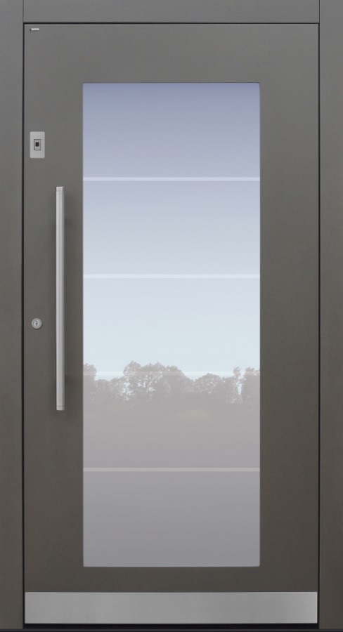 Haustür grau mit Glasmotiv MS4 mit Option Rosette flächenbündig mit Fingerprint Modell B34