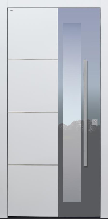 Haustür weiß mit Edelstahllisenen mit Glasablackierung Modell B37