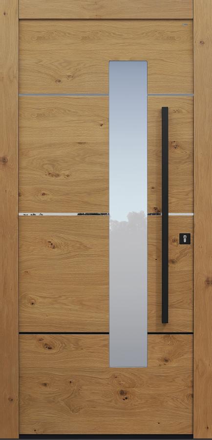 Haustür Eiche astig mit Lisenen schwarz mit Stoßgriff schwarz Modell B68