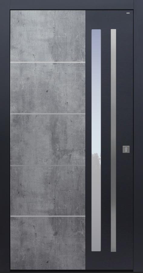 Haustür Exterior Skyline mit Edelstahllisenen Modell B69