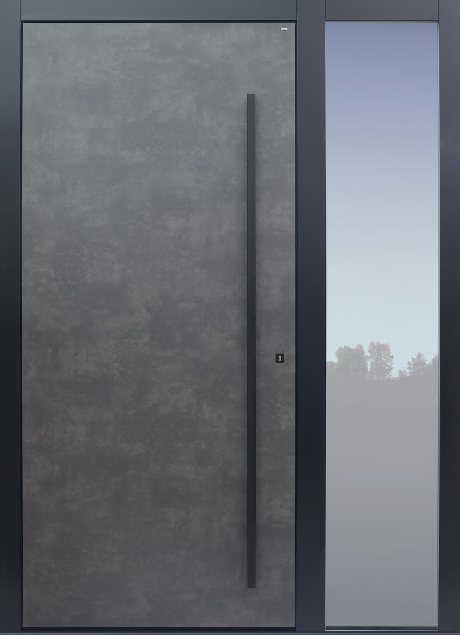 Haustür Prado Agate Grey mit Seitenteil T mit Stoßgriff schwarz Modell B9